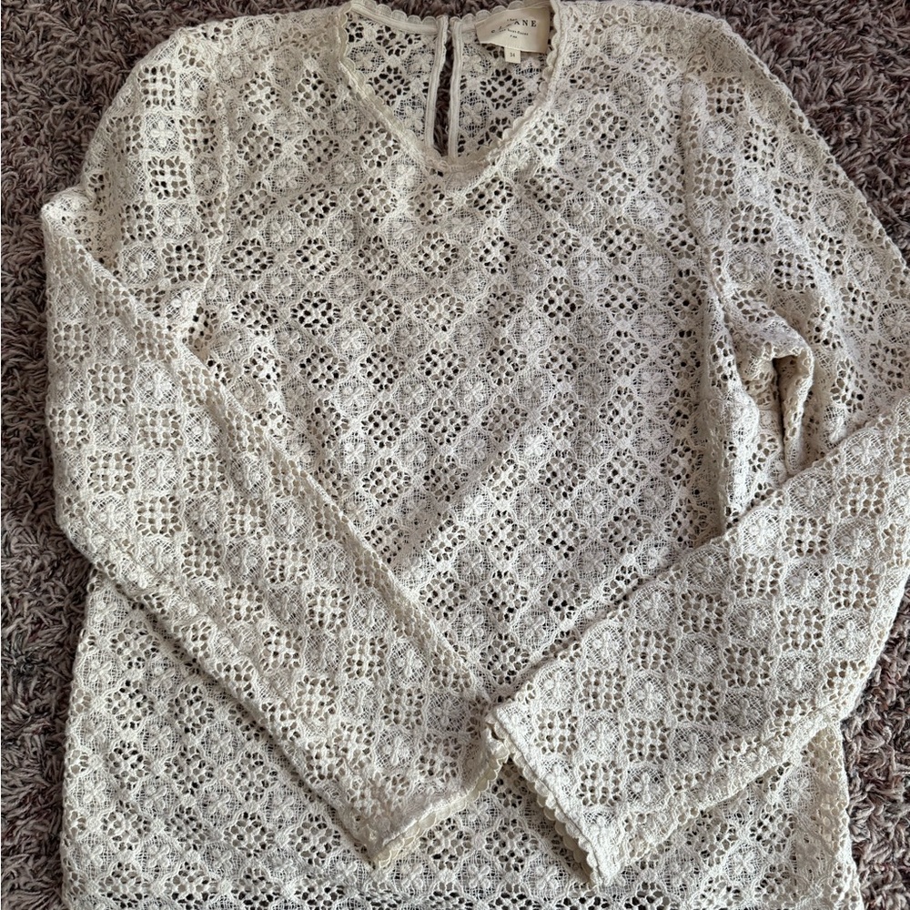 Sezane Cream Graphic Long Sleeve Blouse